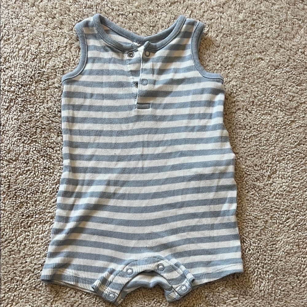 H&M Baby Sleeveless Henley Romper - Light Blue & White